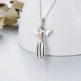 SIMONLY Mother's Day Gifts Angel Necklace Cross Necklace 925 Sterling Silver Angel Wings Pendant Faith Jewelry for Women