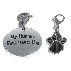 Hidden Hollow Beads Clip On Charm, Bag, Purse, Handbag, Message, Keychain, Zipper Pull, Bracelets, Necklaces, Jewelry (Pet Charm - My Human Rescued Me)