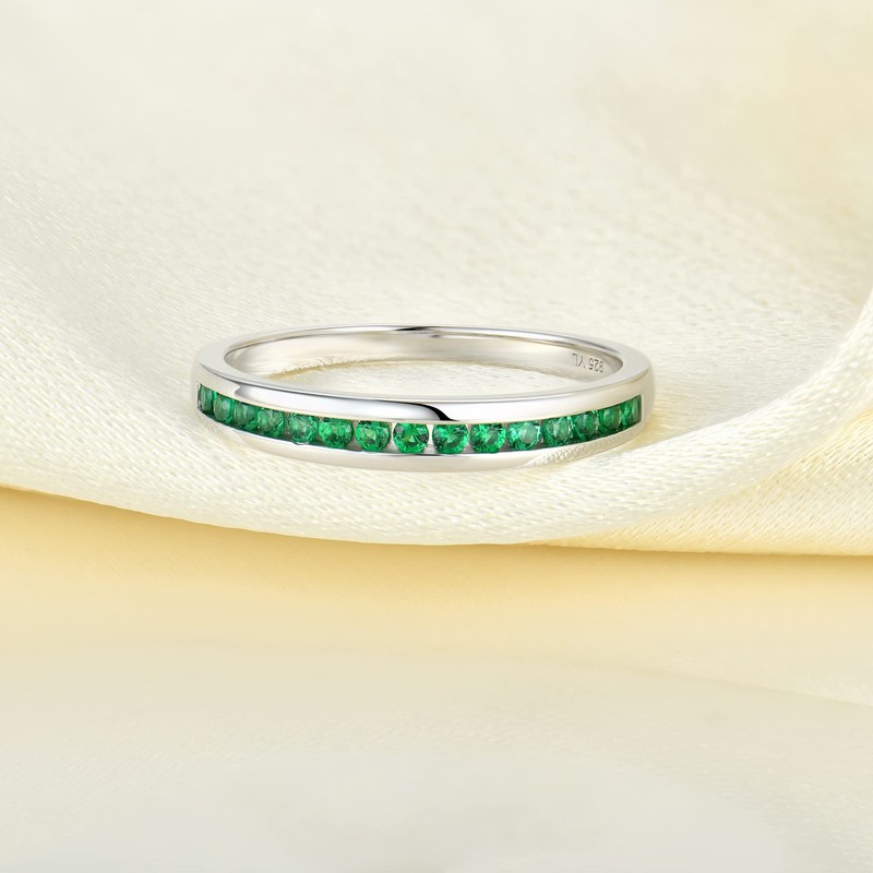 YL Stackable Ring Sterling Silver Created Emerald Eternity Bands for