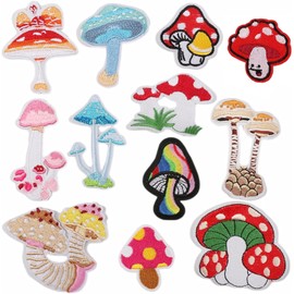 Cartoon Mushroom Embroidery Cloth Stickers Cartoon Plant Iron on Patch KawaiiMushroom Patches Embroidered Applique Fabric Sewing Craft for Jeans Clothing Hats Bags Arts Crafts