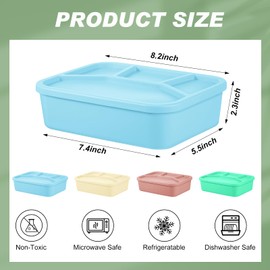 Ziliny 4 Pcs Silicone Bento Box Reusable Lunch Container Smooth Leak Proof Lunch Box Rectangle Bento Boxes for Adult Work Travel Food Meal Compartment Storage, 4 Colors (Bright Colors)