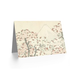 Hokusai Fuji And Cherry Blossom Japanese Painting Fine Art Greeting Card Plus Envelope Blank Inside