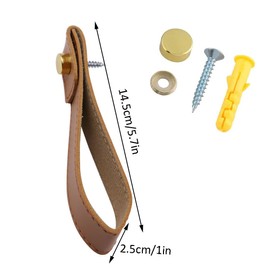 TONGNENGLIU Wall Hanging Strap Wall Mounted Loop Handmade Leather Drawer Pull Leather Cabinet Pulls for Towel Bathroom Kitchen Bedroom (6, Brown)