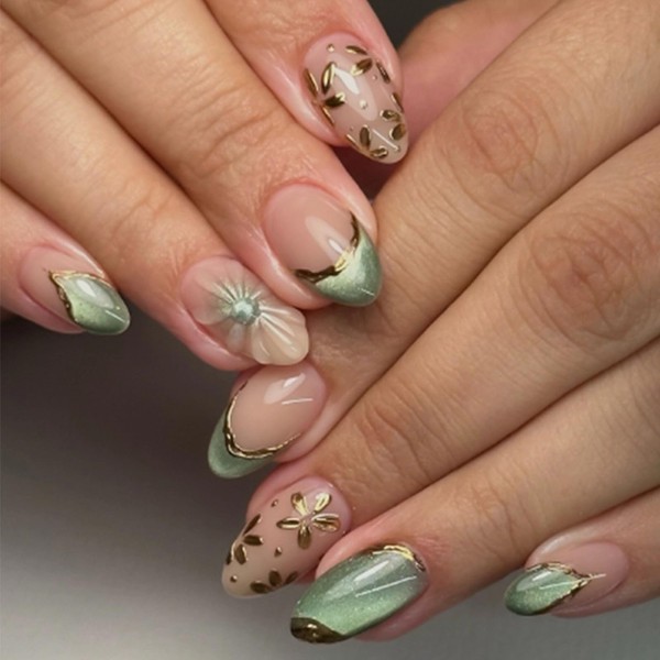 MISUD Press on Nails Short Oval Fake Nails Glossy Glue