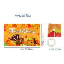 Thanksgiving Banner Decorations Turkey Maple Leaf Pumpkin Home Party Fall Flag Outdoor Decoration Background 72 x 44 Inches (Happy Thanksgiving, 72'' x 44'')