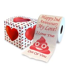 Printed TP Happy Second Anniversary I Love You Printed Toilet Paper Prank – Funny Novelty Gag Gift, 2nd Year Anniversary for Boyfriend, Girlfriend, Wife, Husband - 500 Sheets