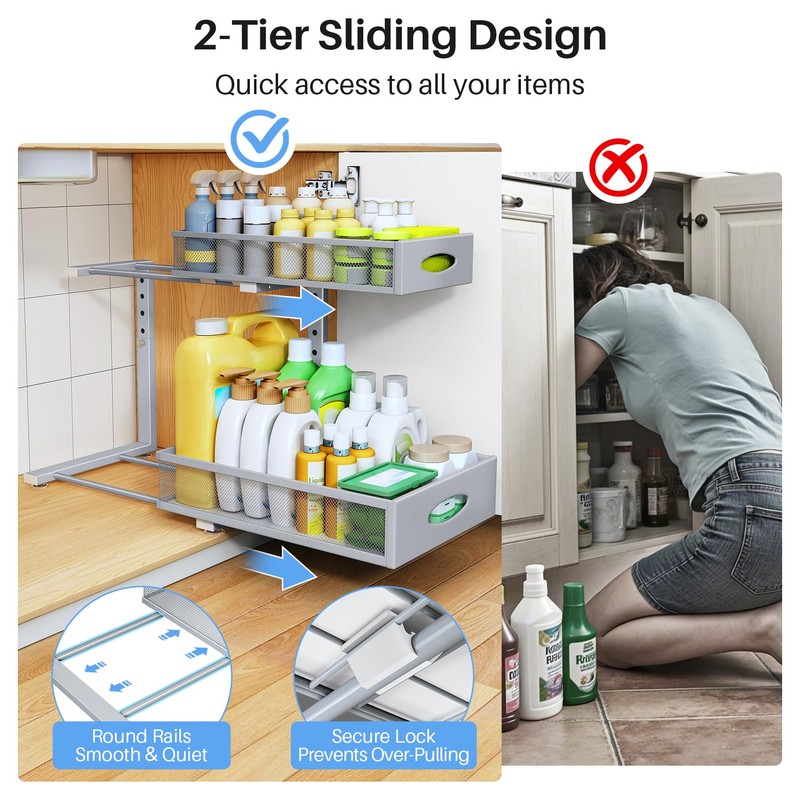 Under Sink Organizer, 2 Pack 2 Tier Pull Out Under