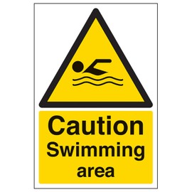 V Safety Caution Swimming Area - Portrait 200 x 300mm - 3mm Aluminium Composite Safety Sign
