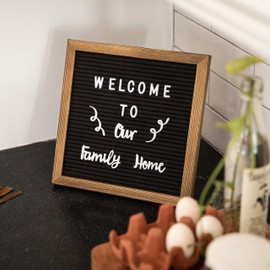 HBCY Creations 10"x10" Felt Letter Board - Solid Wood Frame - Torched Brown - Black Felt - 389 PP Letters Including Numbers, Symbols, Icons - Canvas Carrying Case