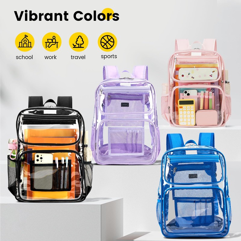 Vorspack Clear Backpack Heavy Duty - Large See Through Bookbag