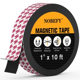 NOBEFY Magnetic Tape, 1 Roll 10 Feet x1 in Magnetic Strips with Adhesive Backing, Magnetic Strips for White Board Refrigerator, Magnet Tape for Craft&DIY