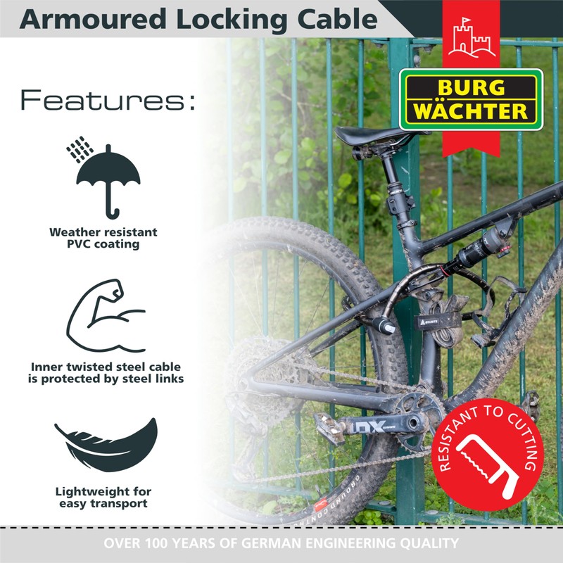 Sterling 1810 AK 18mm Heavy Duty Armoured Locking Cable, Black