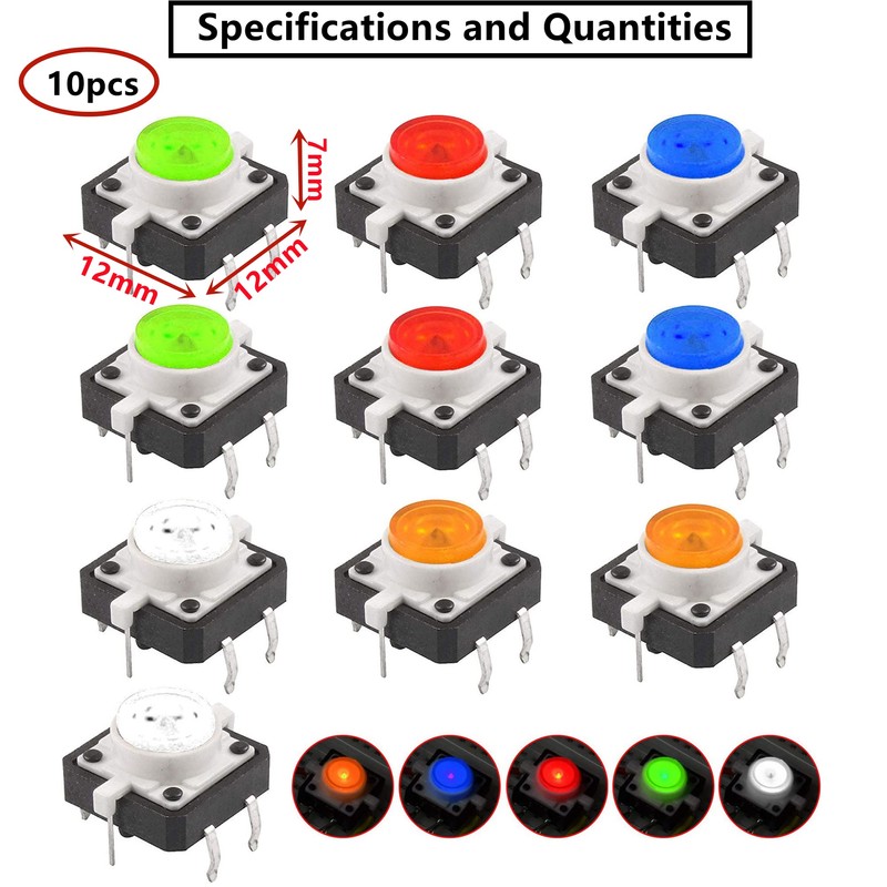 HUAZIZ LED Push Button Switch 12 mm x 12 mm