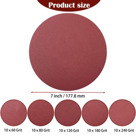 Tonmp 50 PCS 7 Inch Sanding Discs Set - 60 80 120 180 240 Grits Sandpaper, 7" Hook-and-Loop Aluminum Oxide Abrasive Sander Paper for Random Orbit Floor Drywall Sander