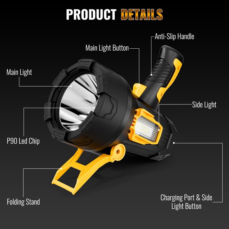 Rechargeable Spotlight, 99000 Lumens Super Bright Led Spotlights Flashlight with