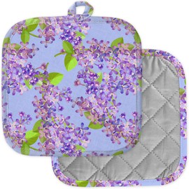 [Pack of 2] Pot Holders for Kitchen, Washable Heat Resistant Pot Holders, Hot Pads, Trivet for Cooking and Baking (Lilac Branch Flowers)