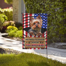 ZMAMei Yorkie Dog Flag No Need To Knock I Know You Are Here American Garden Flag 12.5""X18"" Double Sided Outdoor Outside Decorations House Decor Flags