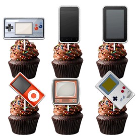 18pcs Glitter Phone Game Dessert Cupcake Topper 80s 90s Machine Electronic Product Party Theme Decor Supplies Men Women Happy Birthday Party Decoration