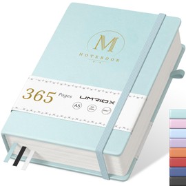 Umriox Notebook A5 Lined, Hardcover Leather Journal, Thick 365 Pages, 100 gsm Paper with 1 Inner Pocket, Diary Notepad for Women and Men in the Office, School, 14.5 x 21 cm, Sky Blue