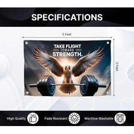 3x5 Feet Motivation Eagle Quoted Flag "Take Flight To Ward Strength" with Four Brass Grommets - Polyester Sport Yard Outdoor or Indoor Flag - Wall Decorations on Eagles and Inspire Gym Banner