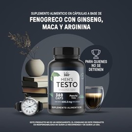LIFE 360+ Mens Testo | 360 Cápsulas | Maca Negra, Roja y Amarilla, L-Arginina, Zinc, Vitamina D, Magnesio, Ginseng y Guarana | Suplemento Alimenticio 