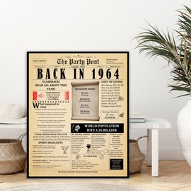 61st Birthday Party Decorations Poster - 61 Years Ago Anniversary Sign 11x14 In. Vintage Home Decor Supplies for Her or Him. Back In 1964 Historical Banner for Women or Men Turning 61 Years Old