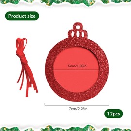 NHTJTHE Pack of 12 Christmas Photo Frame Ornament, Mini Felt Hanging Picture Frame, Small Picture Frame, Christmas Tree Hanging Ornament for Family, Xmas, Holiday, Party Decoration, Glitter (Red)