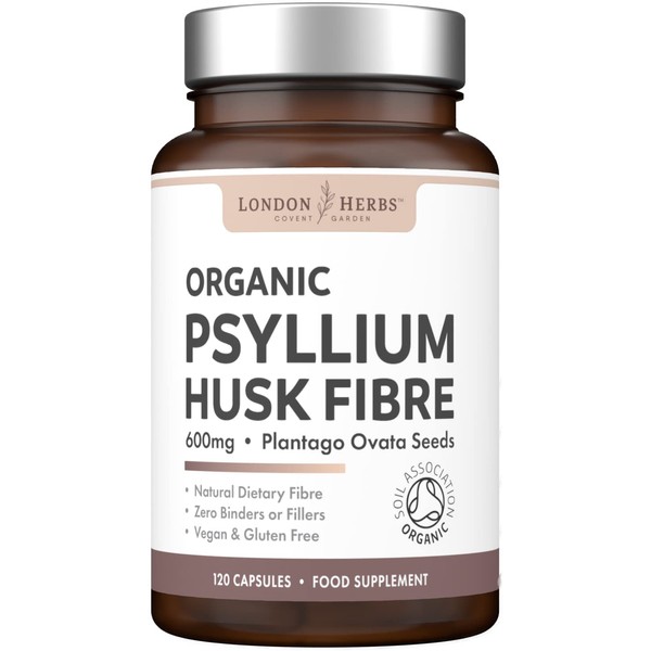 Organic Psyllium Husk Capsules 1200mg Serving - Prebiotic Soluble Fibre