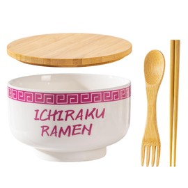 OERERERPD Ceramic Ramen Noodle Bowl with Wooden Lid,Microwavable Oven Safety (motifs-4), 6.2*3.7in, Whint