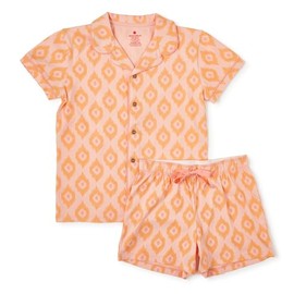 Little Label - Children's Pyjamas Girls - Shortama with Buttons - Summer Pyjamas Girls Short Sizes 104 to 164 - Organic Cotton, Pink Ikat
