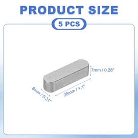 PATIKIL Round Ended Feather Key 28x8x7 Mm, 5 Pcs Carbon Steel Parallel Drive Shaft Key Stock for Fasteners Mechanical Industry, Carbon Black