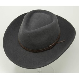 Borges & Scott Hardy - Lightweight Wide Brim Fedora - Leather Band - 100% Wool Felt - Crushable for Travel - Water Resistant - Dark Grey 58cm