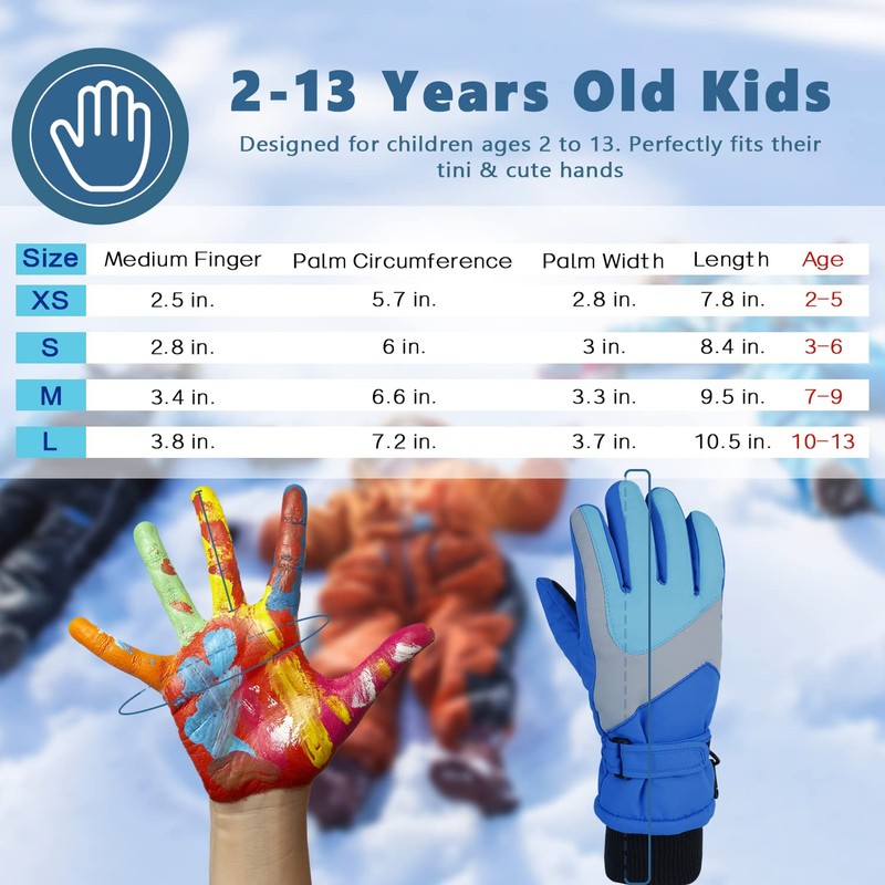 DARCHEN 3-12 Kids Snow Gloves, Boys Winter Waterproof Gloves for