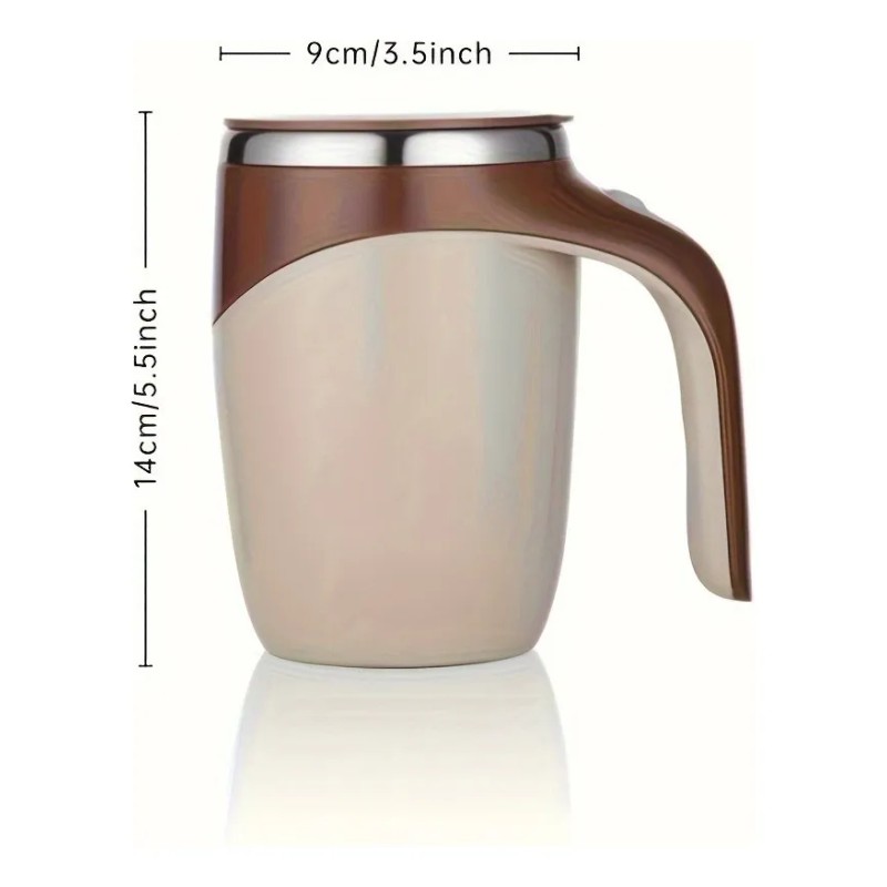 Taza Con Agitador Magnético, Acero Inoxidable, Café Marrón