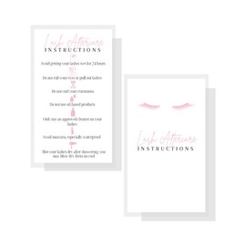 Lash Extension Aftercare Instructions Cards | 50 Pack | 2x3.5" inch Business Card Size | White Card Design