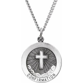 Bonyak Jewelry Sterling Silver 22mm Confirmation Medal w/Cross 24" Necklace Ethereal