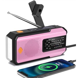 Emergency Hand Crank Radio with 3 LED Flashlight, AM/FM/NOAA Portable Weather Radio with Phone Charger, Solar Powered USB Charged Radio for Indoor Outdoor Camping, SOS Alarm (WB01 Silver Grey) - Color: WB01 Pink