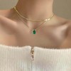 Inateannal Boho Layered Emerald Pendant Necklace Green Crystal Necklace Gold