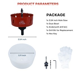 3.5 Hole Saw for Recessed Lights, 3-1/2 Inch Hole Cutter with Dust Bowl Catcher for Led Recessed Lighting 3-1/2 Inch and Wood Metal Drywall, Bi-Metal Construction