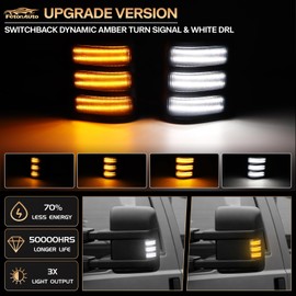 FetonAuto Switchback LED Mirror Marker Lights for 2008-2016 Ford F250 F350 F450 F550 Super Duty, Sequential Amber Side Mirror Turn Signal Lights and White Running Parking Lamps, Smoked Black Lens