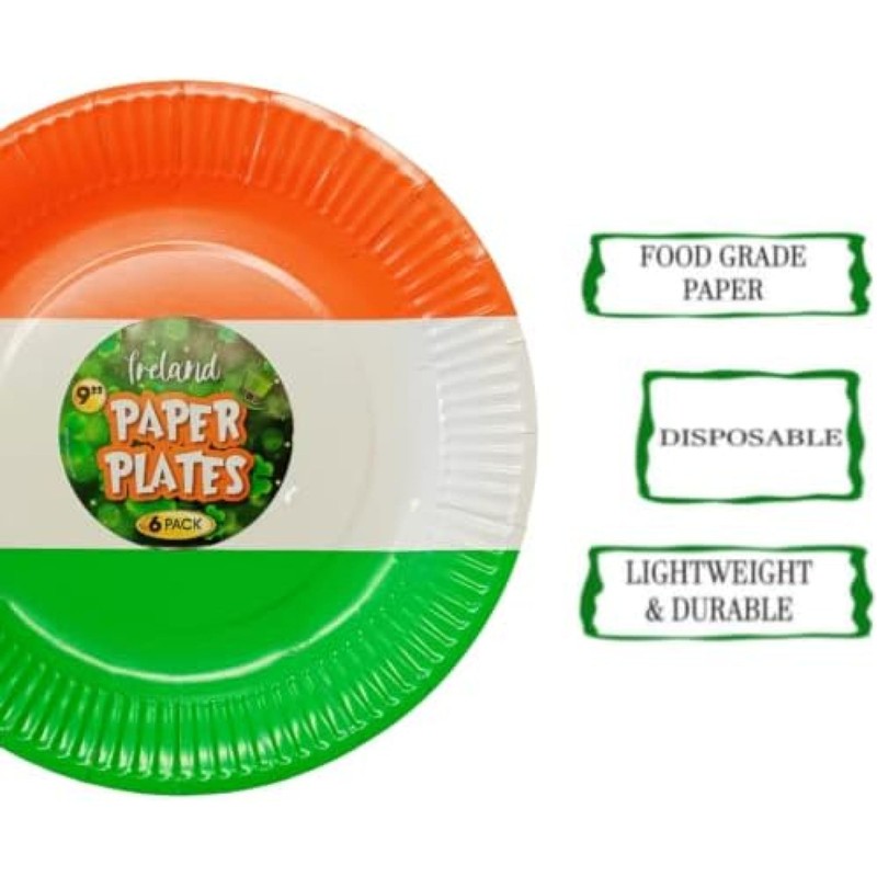 Lizzy 6Pcs St. Patrick's Day Tricolour Paper Plates 9 inch