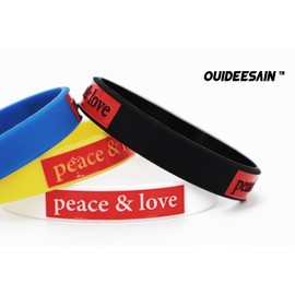 Ouideesain Peace And Love Motivational Wristbands Bulk Colored Inspirational Silicone Bracelets Stretch Unisex Wristbands for Teens Men Women Pack of 12