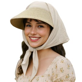 Croogo Straw Visor Hat Summer Outdoor Neck Shield Flap Visor Hat for Women Sun Protection Cap with Wide Brim Travel Fishing Beach Hat,Beige-SV2503