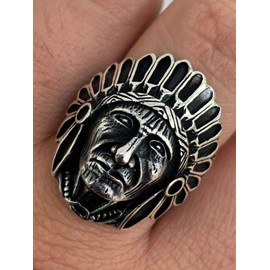 Indian Chief Ring for Men, Native American Indian Head Rings, Spirit Of The Warrior Ring, Indian Headdress Ring, Tribal Amulet Ring, Punk Style Indian Skull Jewelry Jewelry for Men Mens (8)