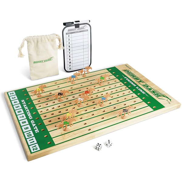 GoSports Derby Dash Horse Race Game Set | Tabletop Horse Racing with 2 Dice and Dry Erase Scoreboard