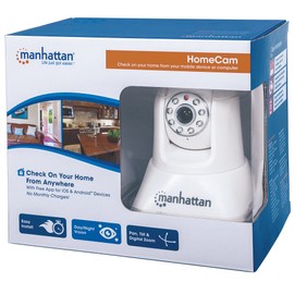MANHATTAN 551359 Home Cam Includes HomeCam App for Mobile Phone, Connects with Wifi, Integrated Mic & Speaker, Day/night Vision, Pan, Tilt & Digital Zoom(White)