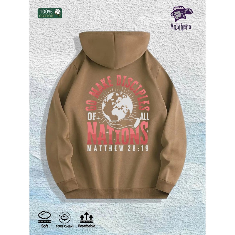 GO MAKE DISCIPLES of ALL NATIONS Graphic Hoodie 100% Cotton