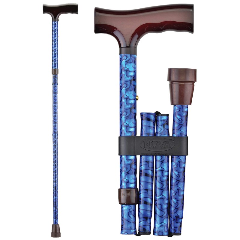 NOVA Medical Products Folding Walking Cane with Wood Grip Handle,