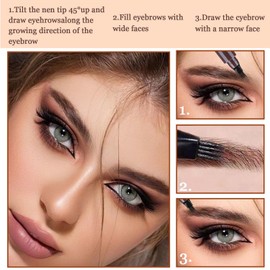 2PC Microblading Eyebrow Pencil, 2025 New Magic Liquid Eyebrow Pen,4 Tipped Waterproof Brow Pencil with Hair like Strokes Natural Long-Lasting Eyebrow Pen(Dark Brown)