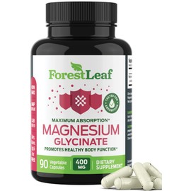 Pure Magnesium Glycinate 400mg Serving - High Absorption Magnesium Glycinate - Mag Bisglycinate for Stress, Bones, Muscles, Nerves, Relaxation & Heart Healt (90 Count (Pack of 1)) | ForestLeaf